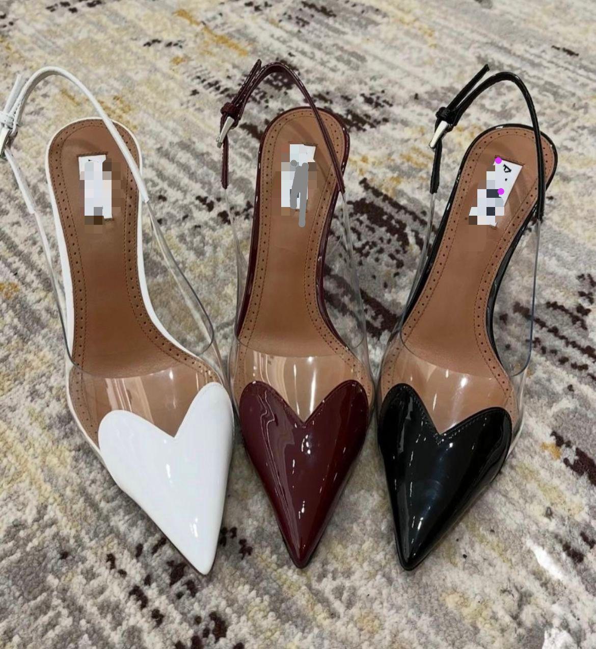Transparent Heart Toe Slingback Stilettos