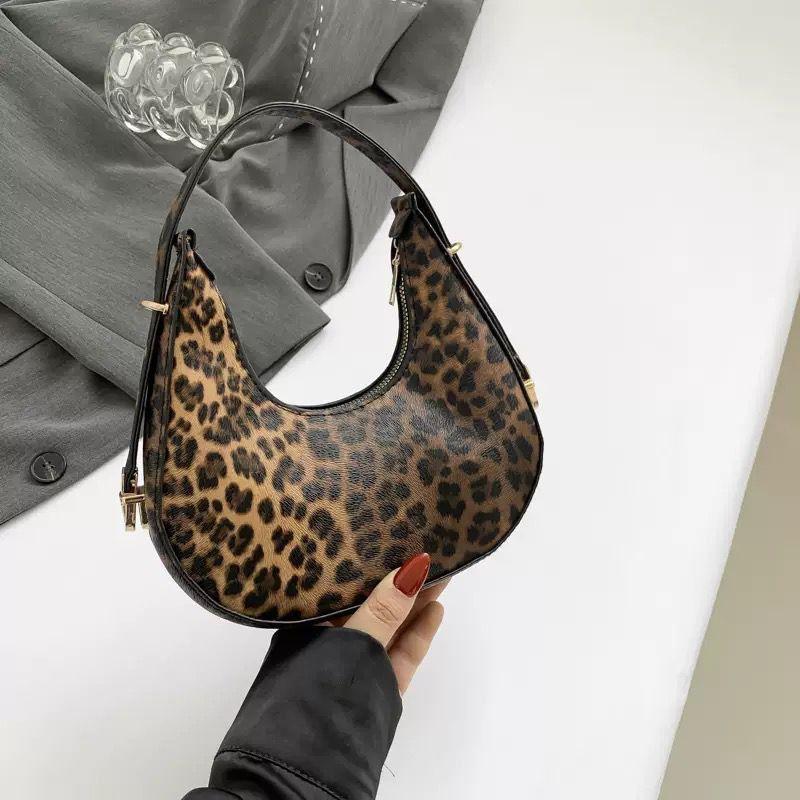 Leopard Print Crescent Shoulder Bag