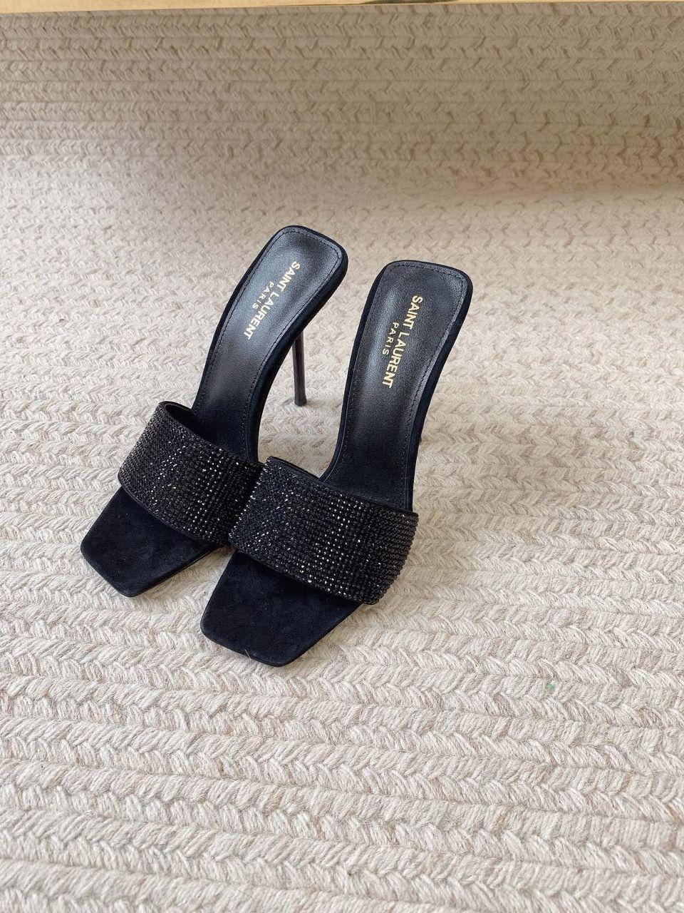 Midnight Crystal Mule Heels