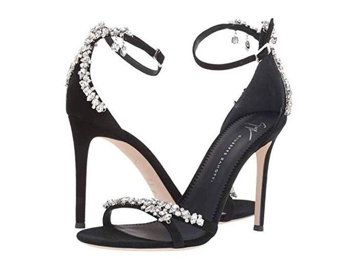 Amara Crystal-Strap Black Suede Stiletto Heels