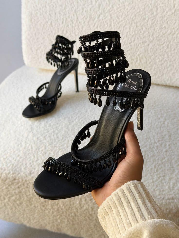 Midnight Crystal Tassel Heels