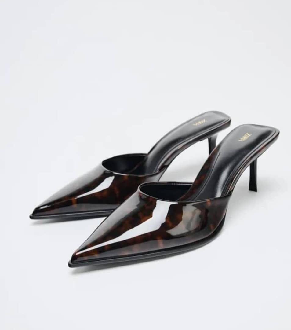 Midnight Tortoise Pointed Mule Heels