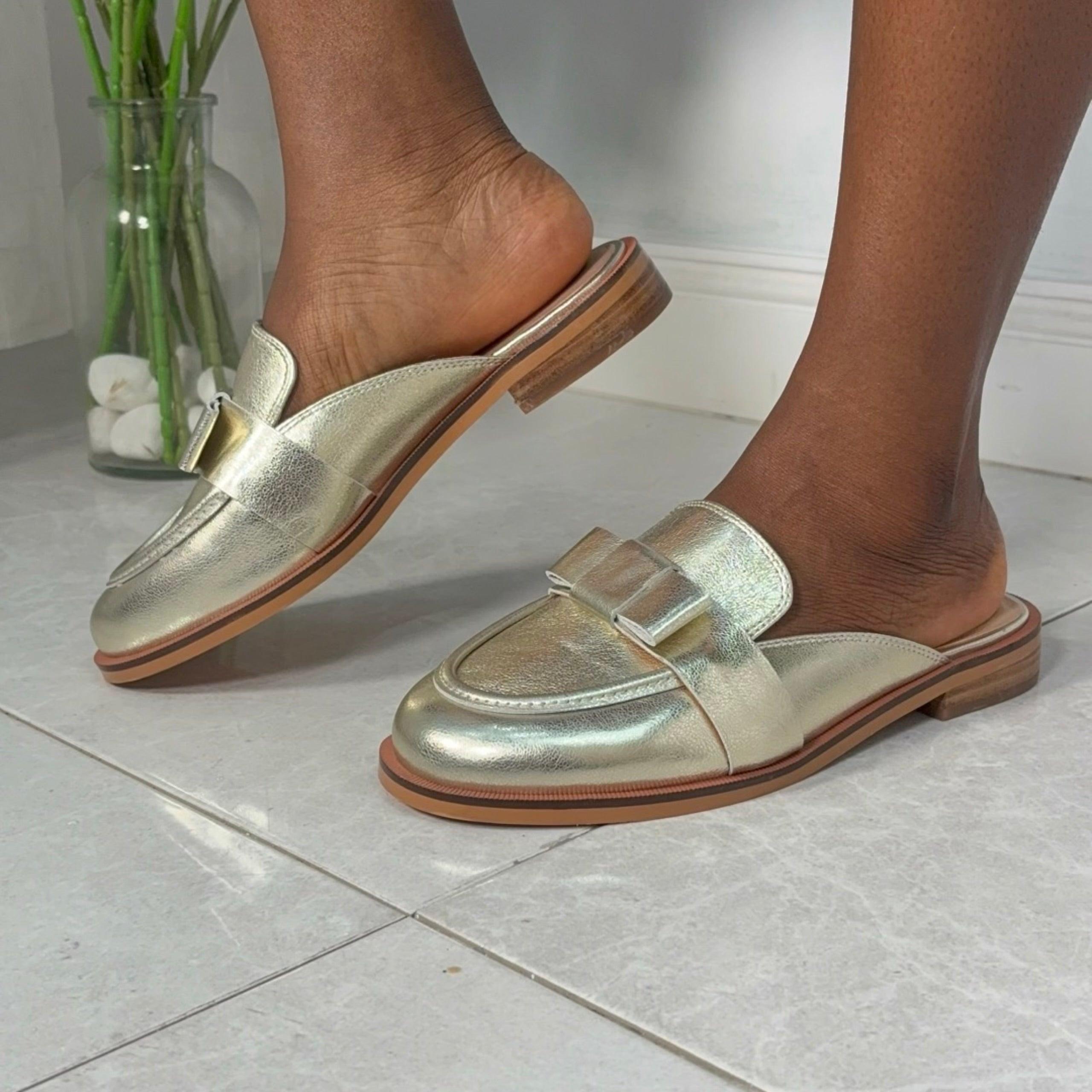 Wydr Studios Loafer Flat Mule in Gold