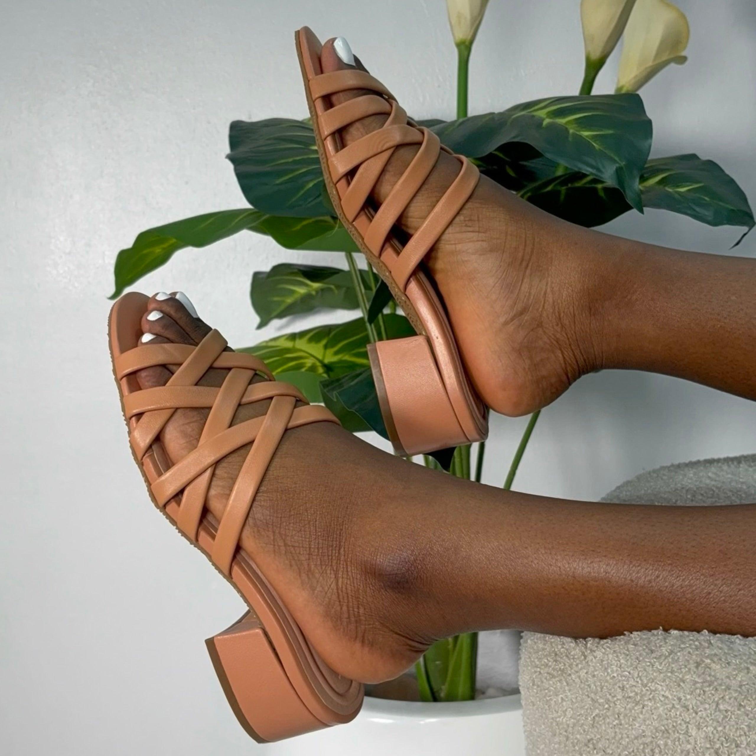 Wydr Studios Cross Strap Block Heel Mule in Melon