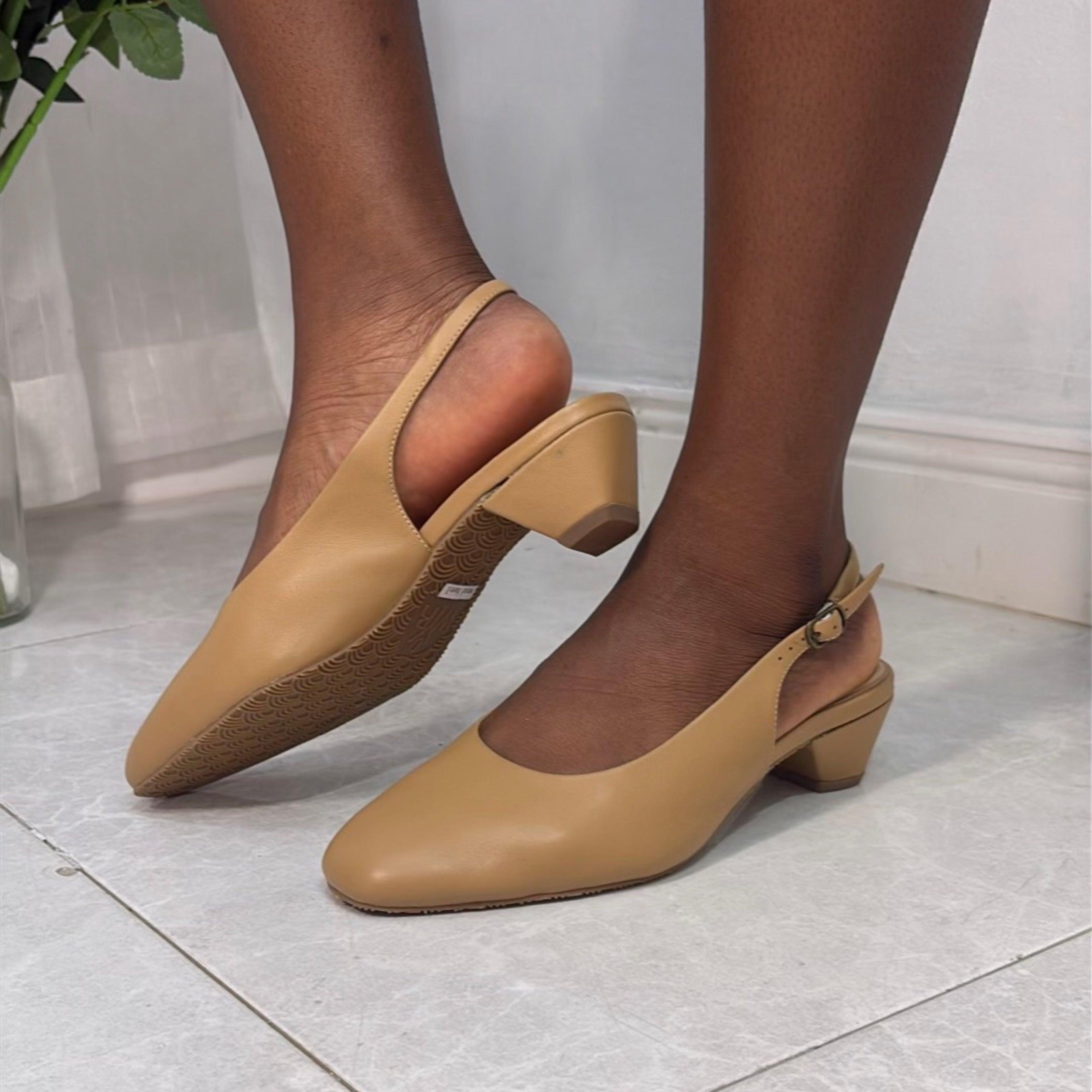 Wydr Almond Toe Slinback Block Heel in Tan