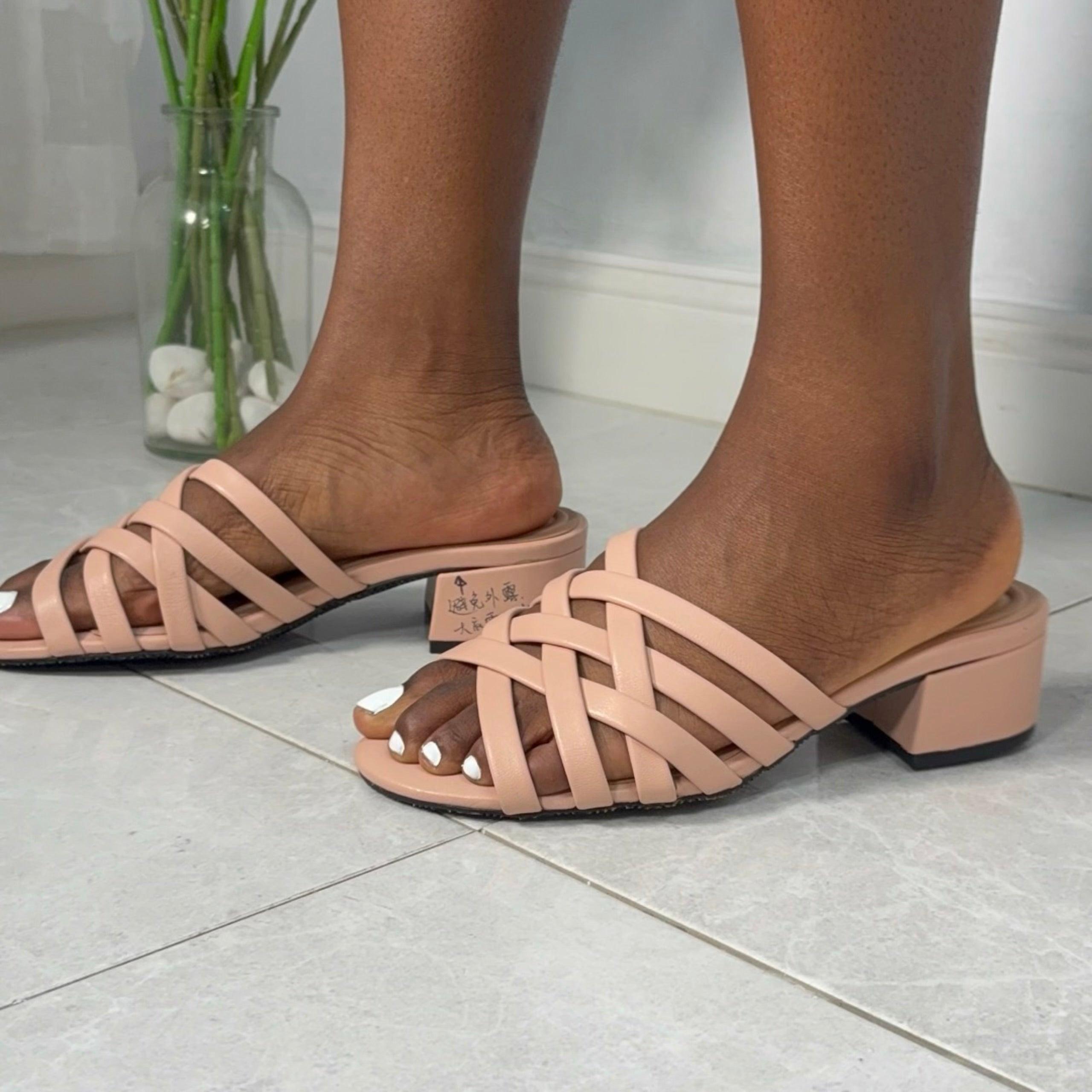 Wydr Studios Cross Strap Block Heel Mule in Blush